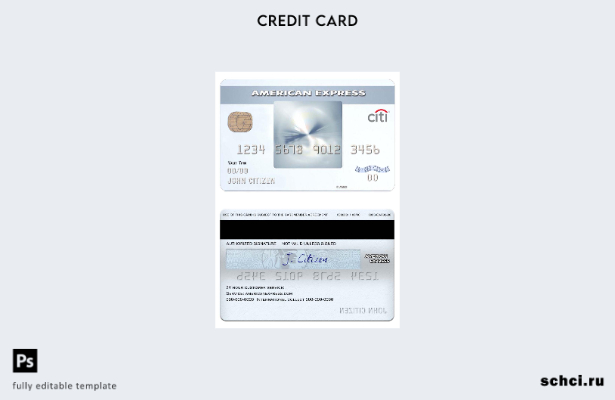 цифровая загрузка шаблона кредитной карты USA CITIbank amex daily®